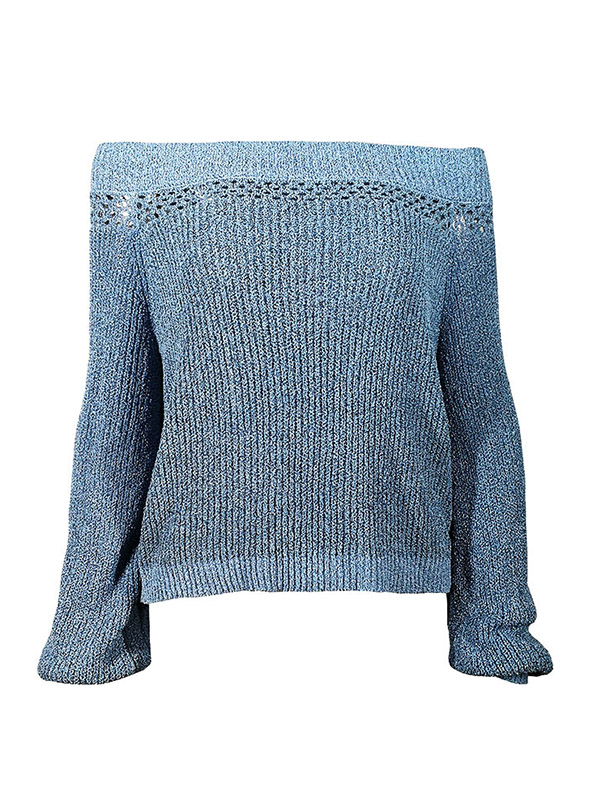 Blue Oversize Lantern Long Sleeve Base Sweater