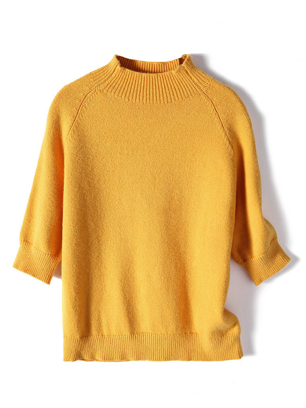 Yellow Half-sleeved Turtleneck Knit Sweater