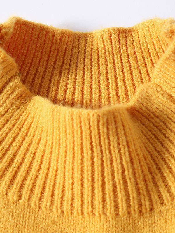 Yellow Half-sleeved Turtleneck Knit Sweater