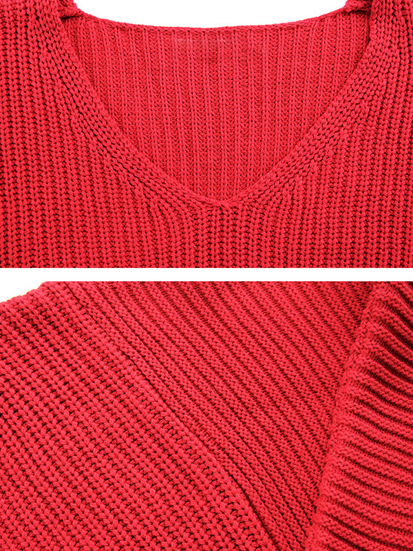 Red V-neck Loose Turtleneck Sweater