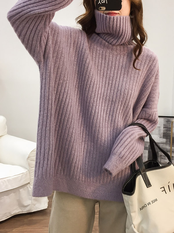 Pink Loose Slouchy Turtleneck Sweater