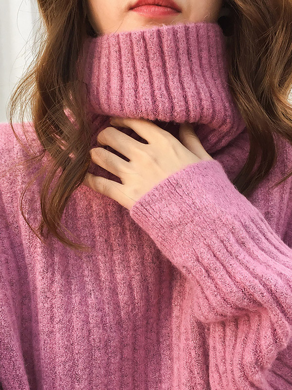 Pink Loose Slouchy Turtleneck Sweater