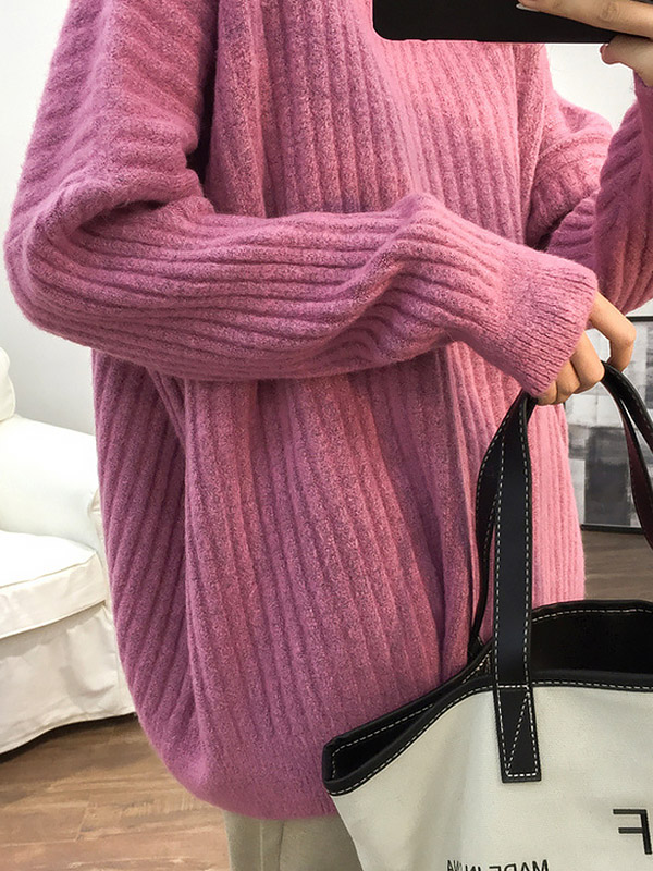 Pink Loose Slouchy Turtleneck Sweater