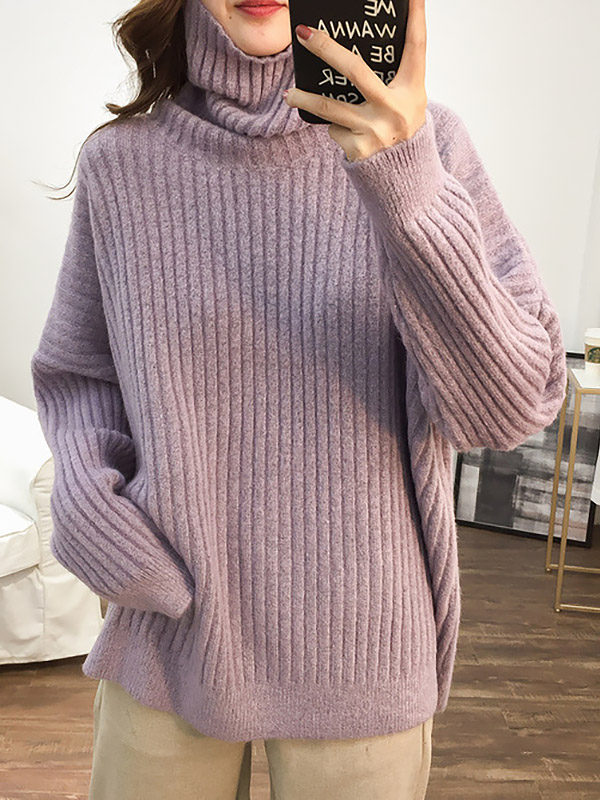 Purple Loose Slouchy Turtleneck Sweater