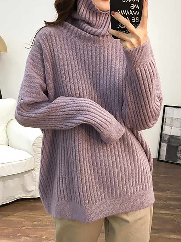 Purple Loose Slouchy Turtleneck Sweater