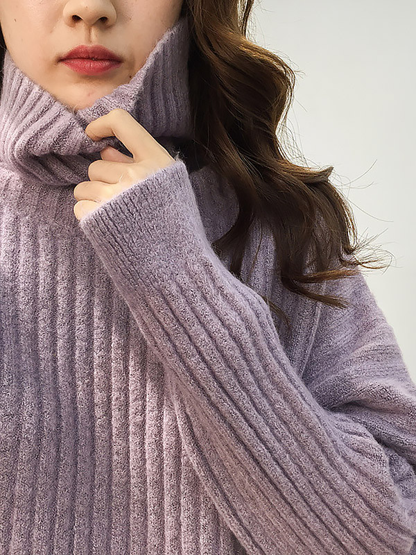 Purple Loose Slouchy Turtleneck Sweater