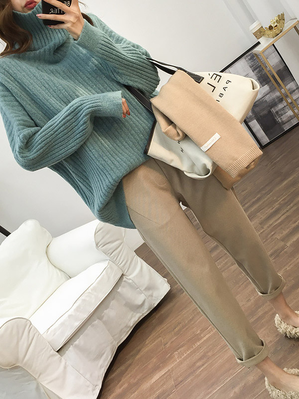 Green Loose Slouchy Turtleneck Sweater