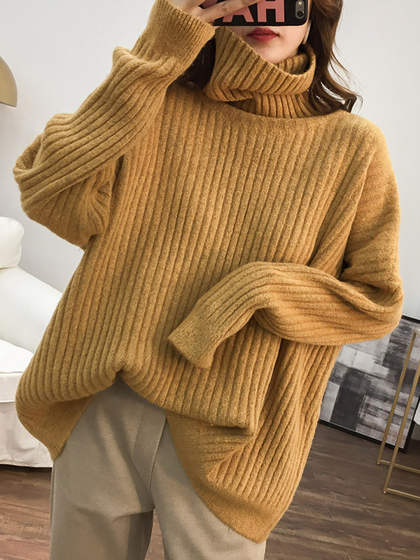 Yellow Loose Slouchy Turtleneck Sweater