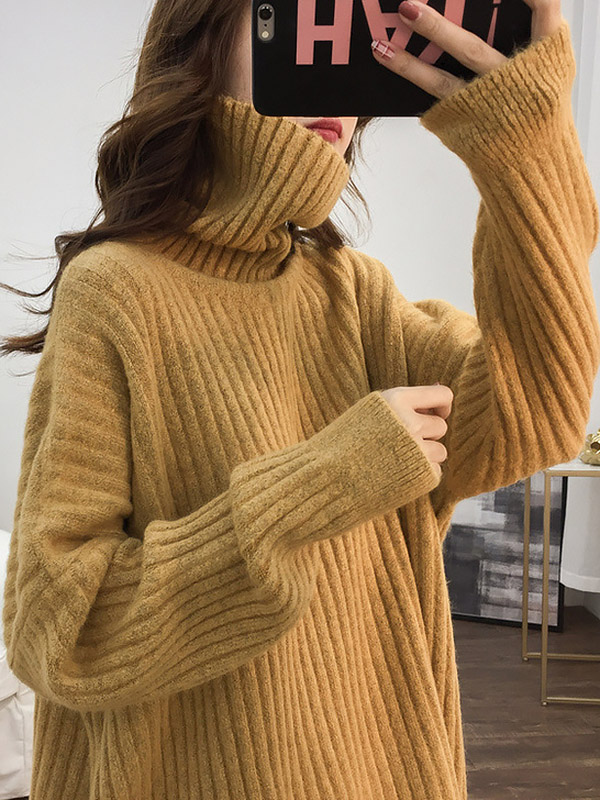 Yellow Loose Slouchy Turtleneck Sweater