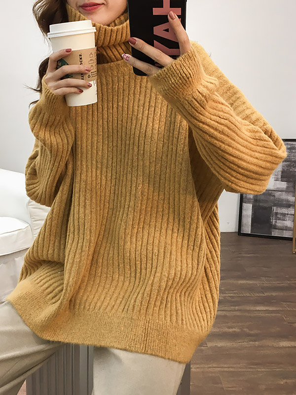 Yellow Loose Slouchy Turtleneck Sweater