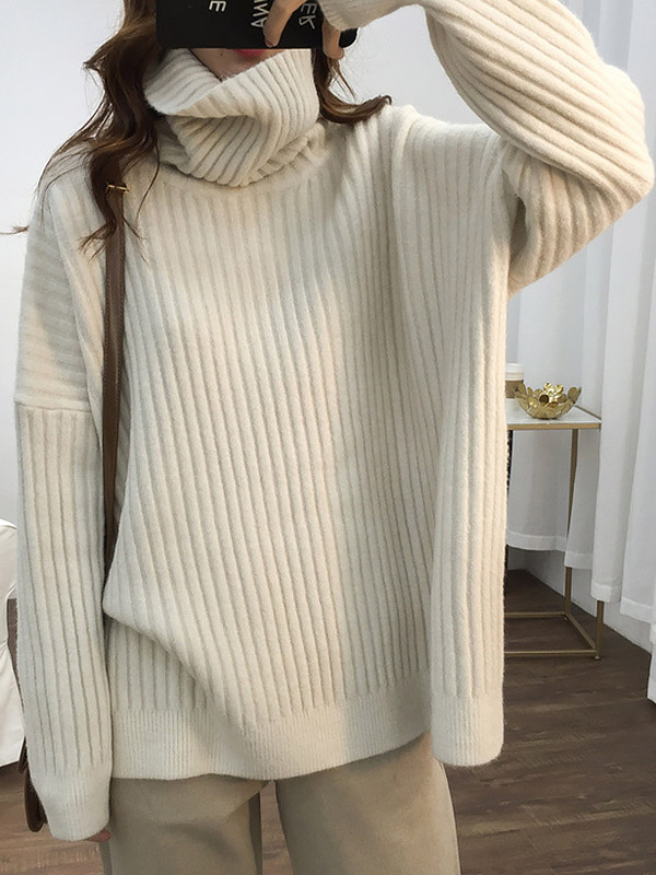 White Loose Slouchy Turtleneck Sweater