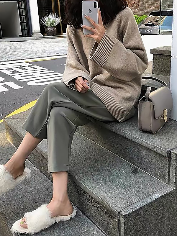 Apricot V Neck Loose Languid  Sweater