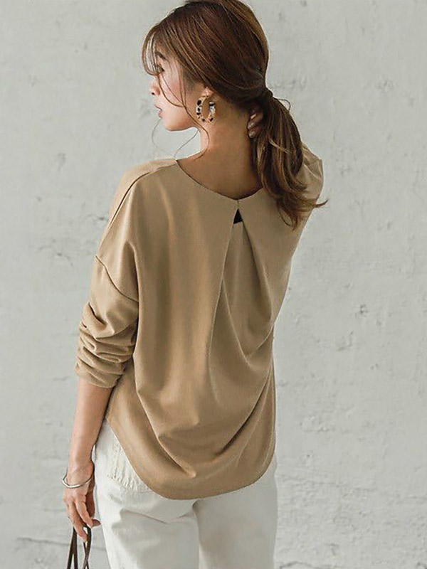 Khaki Simple Round Neck Long Sleeve Sweater