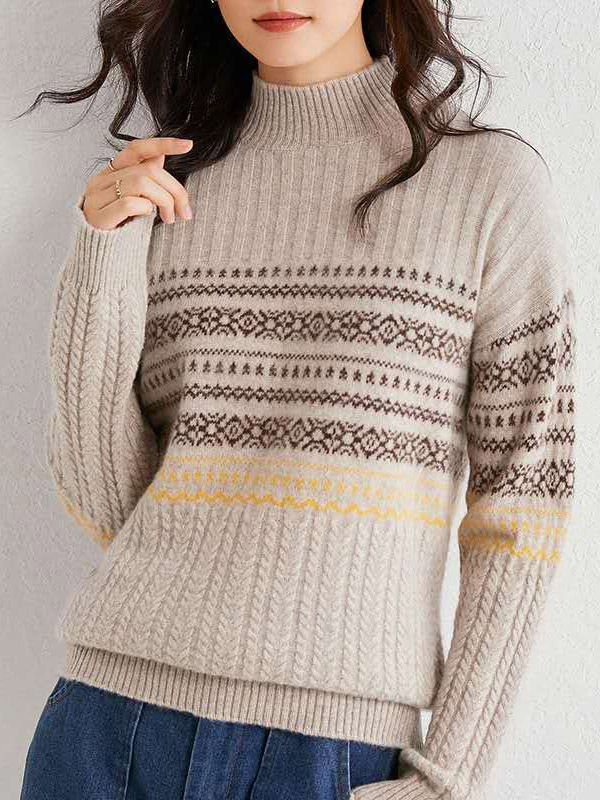 Apricot Twist Semi Turtleneck Long Sleeve Sweater