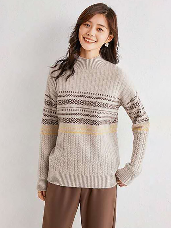 Apricot Twist Semi Turtleneck Long Sleeve Sweater