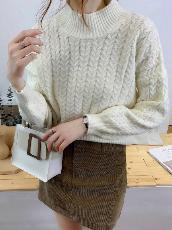 Brown Round Neck Loose Knit Sweater