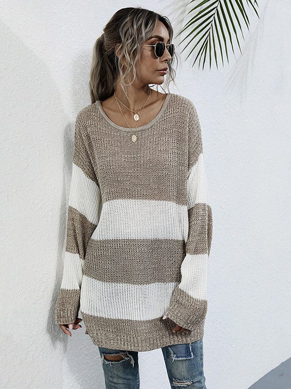 Black Oversize Stripe Color Matching Sweater