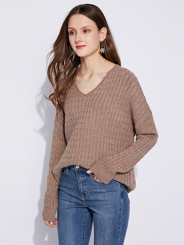 Khaki Twist Languid V-neck Sweater