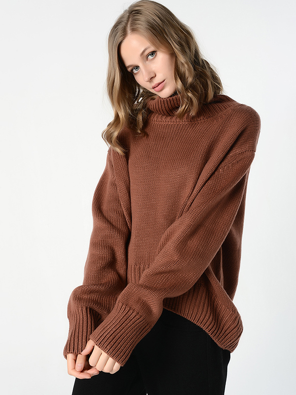 Khaki Oversize Slouchy Turtleneck Kintted Sweater