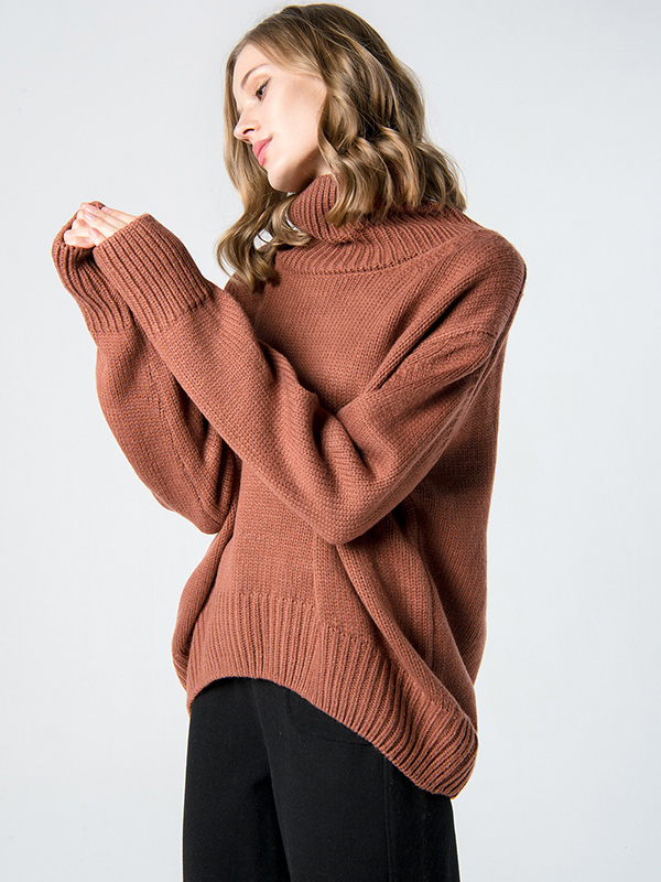 Khaki Oversize Slouchy Turtleneck Kintted Sweater