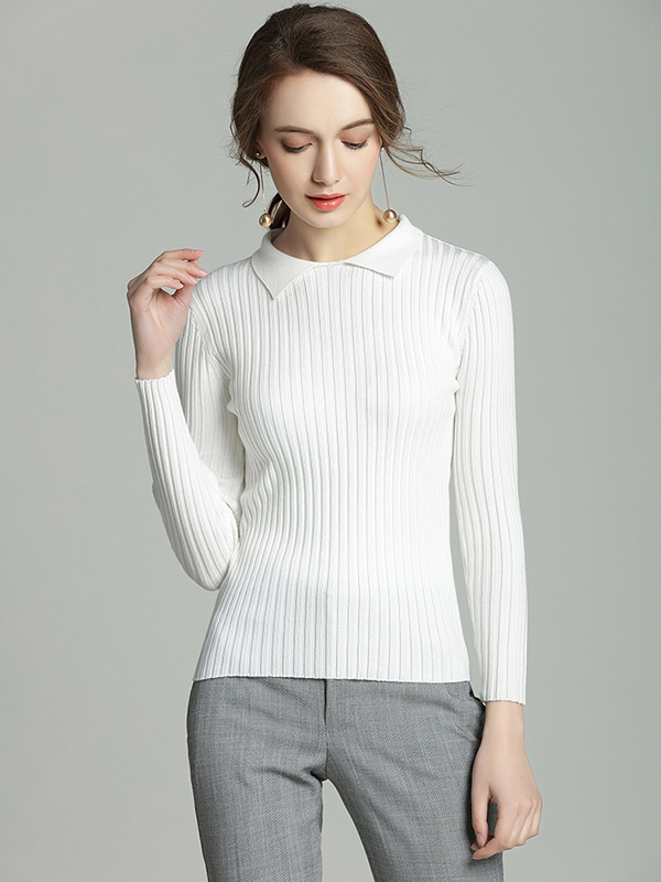 White Long Sleeve Slim Polo Neck Sweater