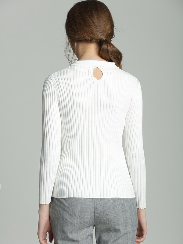 White Long Sleeve Slim Polo Neck Sweater