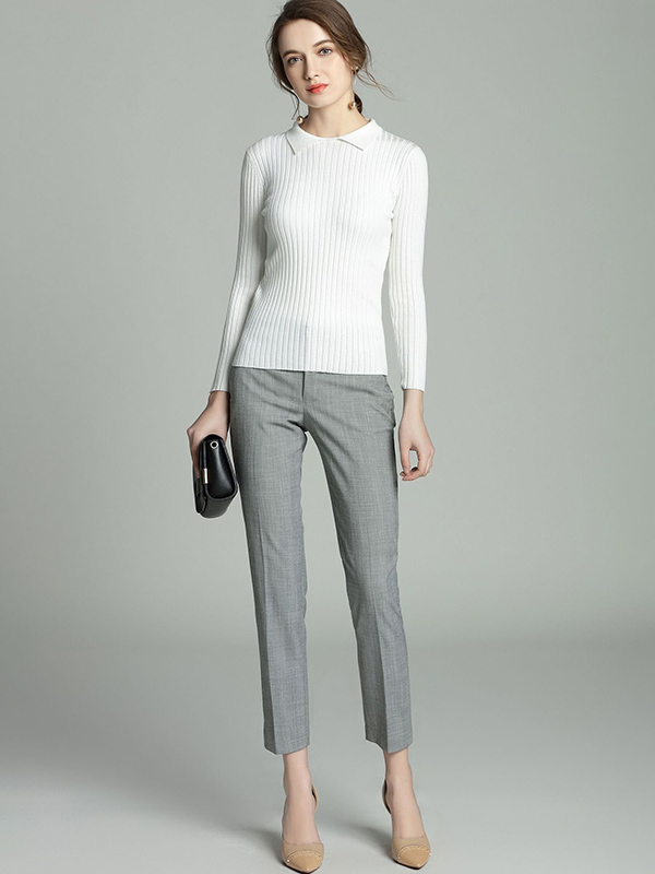 White Long Sleeve Slim Polo Neck Sweater