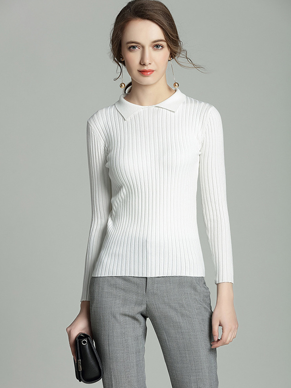 White Long Sleeve Slim Polo Neck Sweater