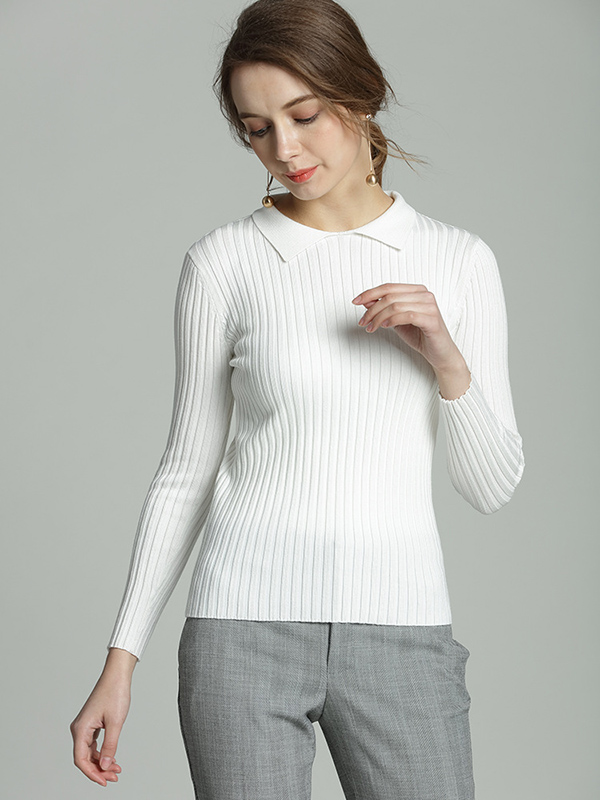 White Long Sleeve Slim Polo Neck Sweater