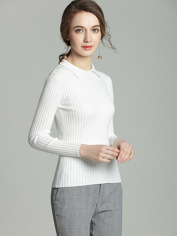 White Long Sleeve Slim Polo Neck Sweater