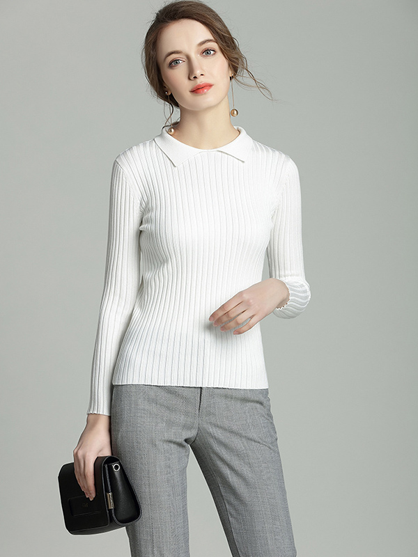 White Long Sleeve Slim Polo Neck Sweater