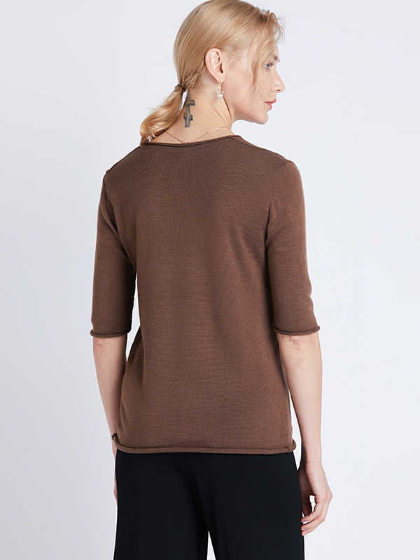 Green Apricot Loose Half Sleeve Wool V-Neck Sweater