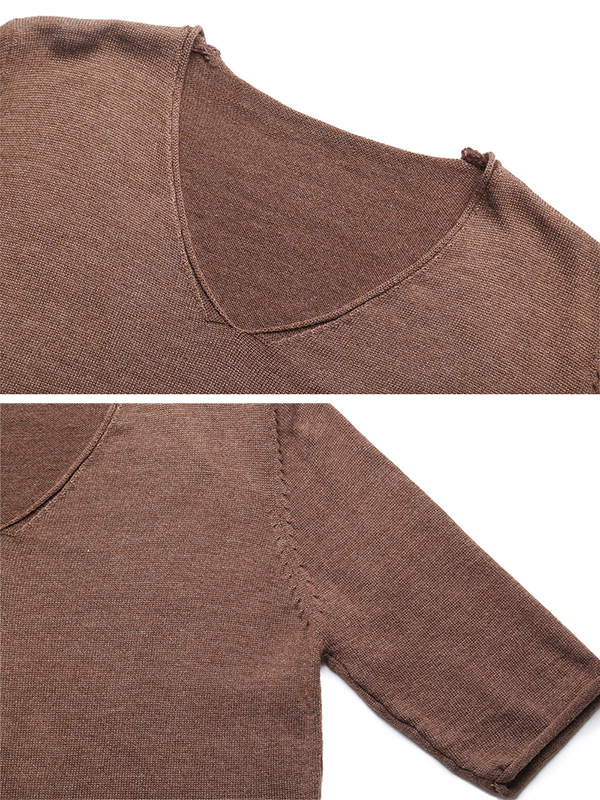 Green Apricot Loose Half Sleeve Wool V-Neck Sweater