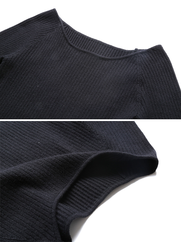 Black Half Sleeve Slim Knitted Sweater