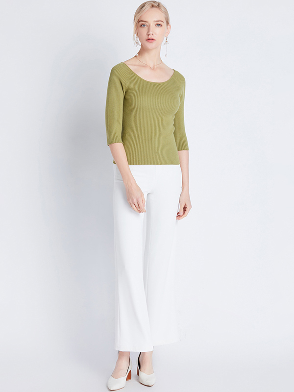 Green Half Sleeve Slim Knitted Sweater