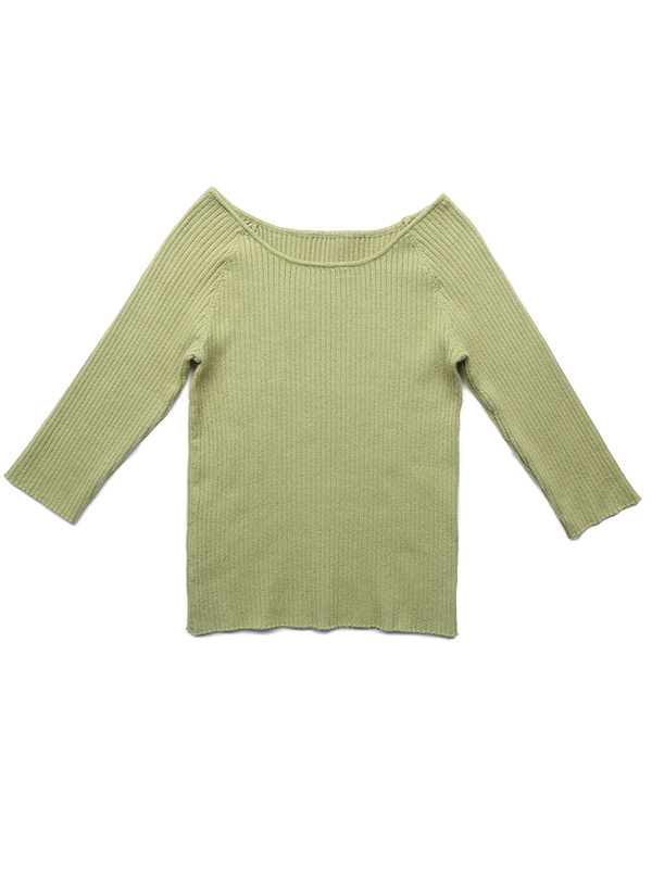 Green Half Sleeve Slim Knitted Sweater