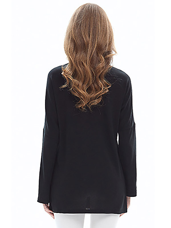 Black Loose Crew Bat Sleeve Owl Long Sleeve Sweater