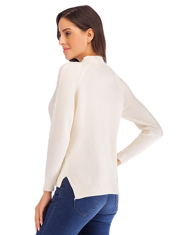 White High Neck Elastic Nail Bead Long Sleeve Sweater