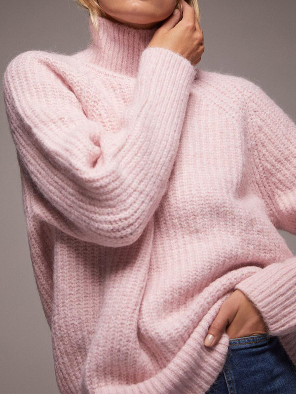 Pink Oversize Loose Stretch Knitted Sweater