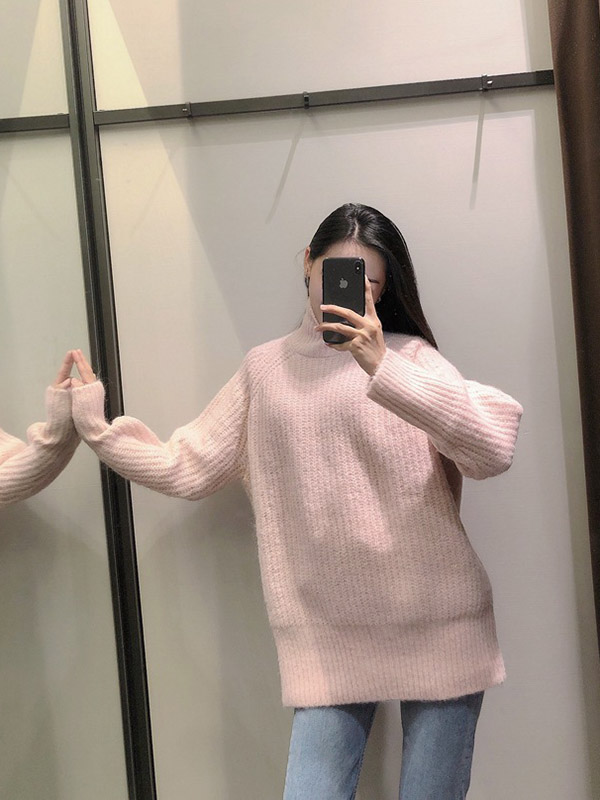 Pink Oversize Loose Stretch Knitted Sweater