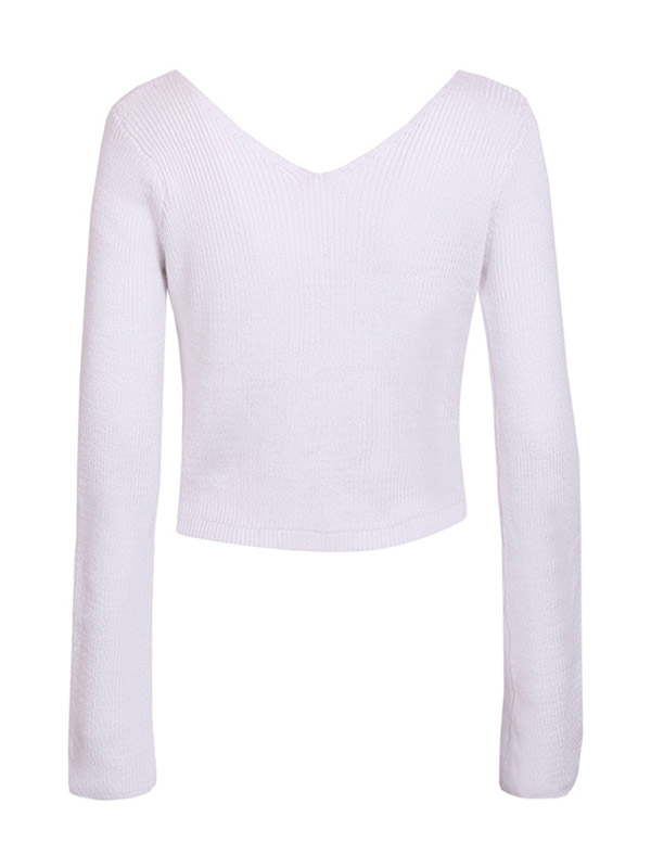 White V-Neck High Waist Slim Knitted Sweater