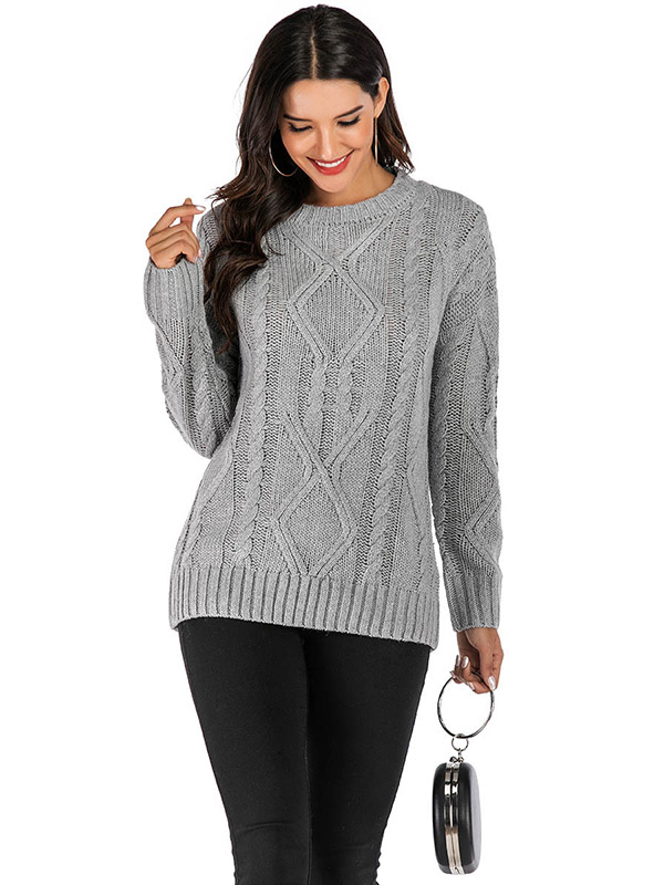 Grey Casual Twist Crew Neck Knitted Sweater