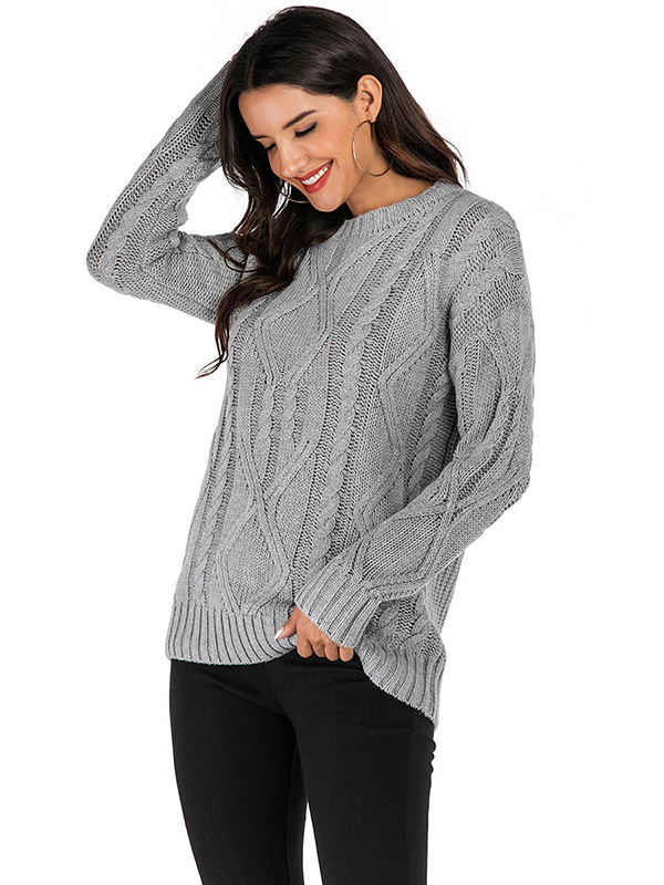 Grey Casual Twist Crew Neck Knitted Sweater