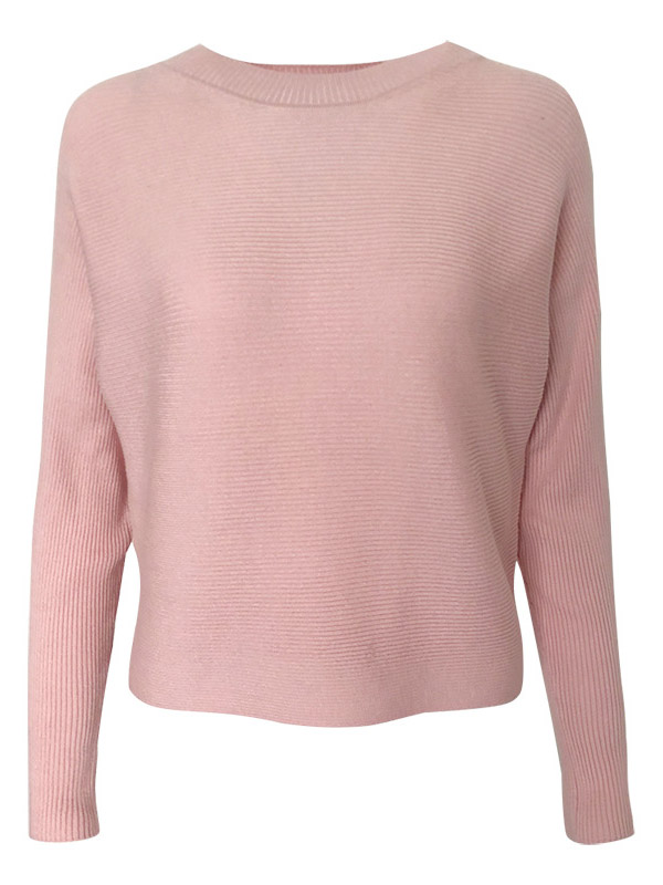 Pink Half High Collar Long Sleeve Knitted Sweater