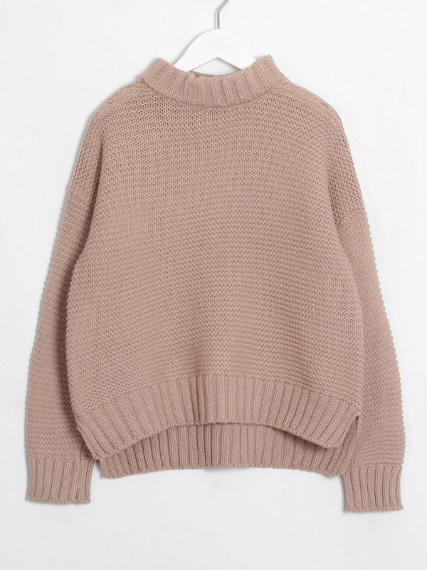 Khaki Crew Neck Solid Casual Sweater