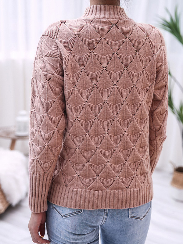 Pink Half High Neck Diamond Knitted Sweater