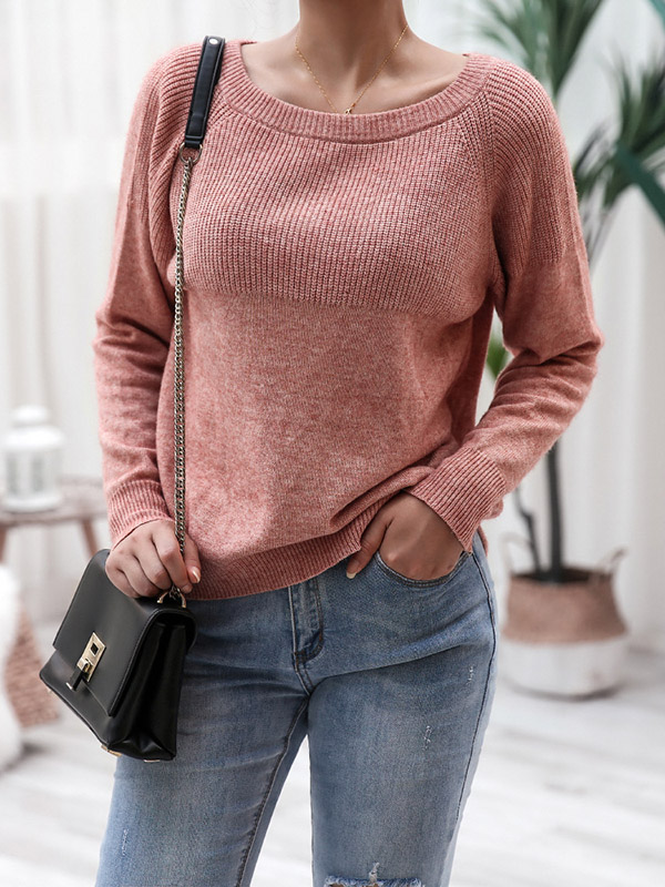 Pink Long Sleeve Stitching Casual Loose Knitted Sweater