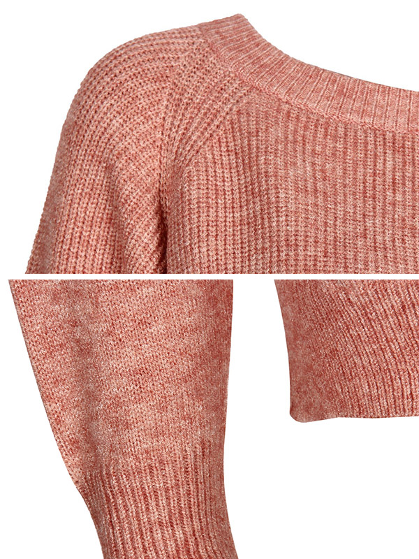 Pink Long Sleeve Stitching Casual Loose Knitted Sweater