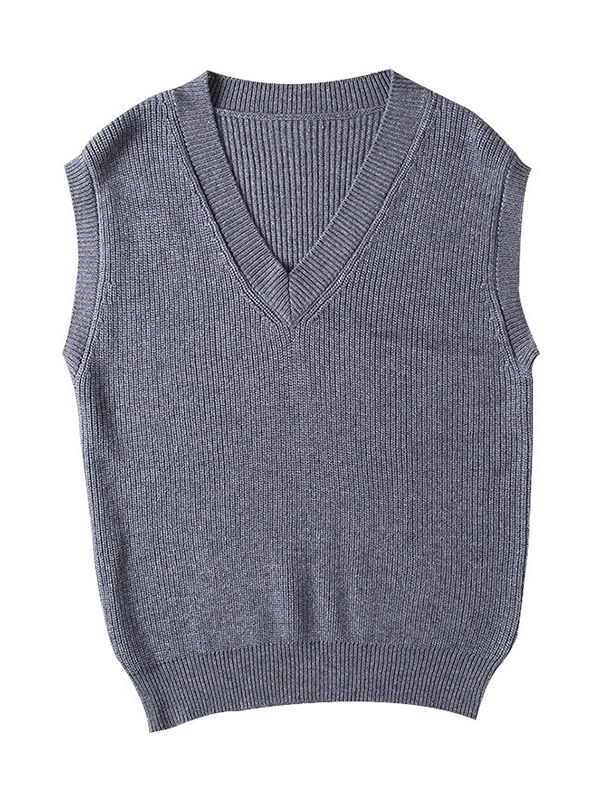 Grey V-neck Oversize Knit Vest