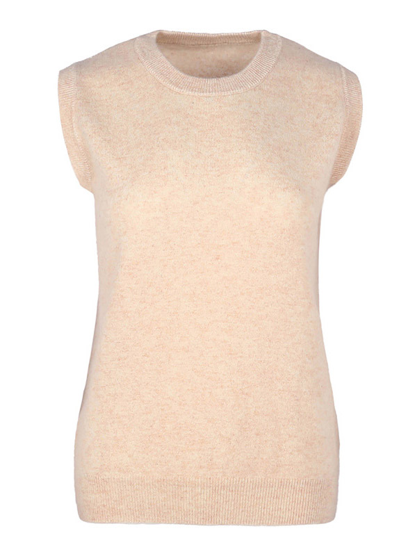 Beige Round Neck Cap Sleeves Knit Vest